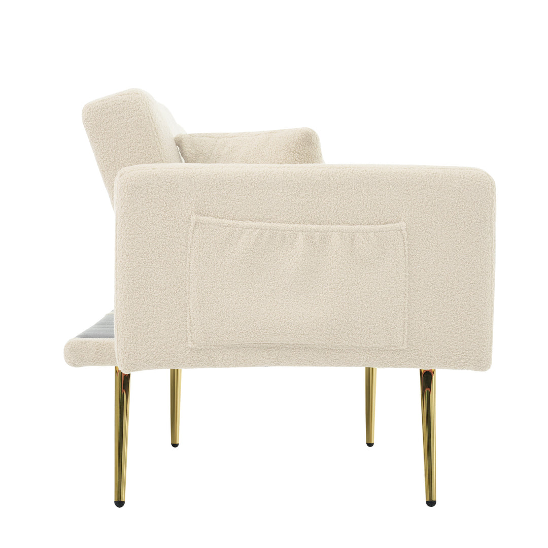 Beige sherpa 3-seater clic-clac sofa bed, adjustable backrest & side pocket ALDEN BEIGE UK