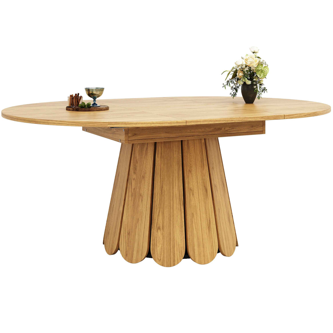 Extendable natural wooden look dining table round to oval 118–158cm INFINITEINFI
