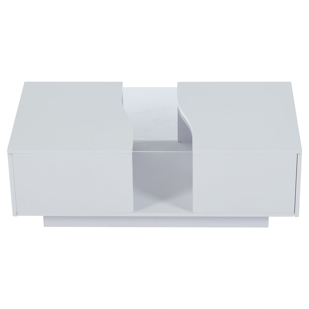 White high gloss lighting LED rectangular coffee table 2 drawers HELICTITE