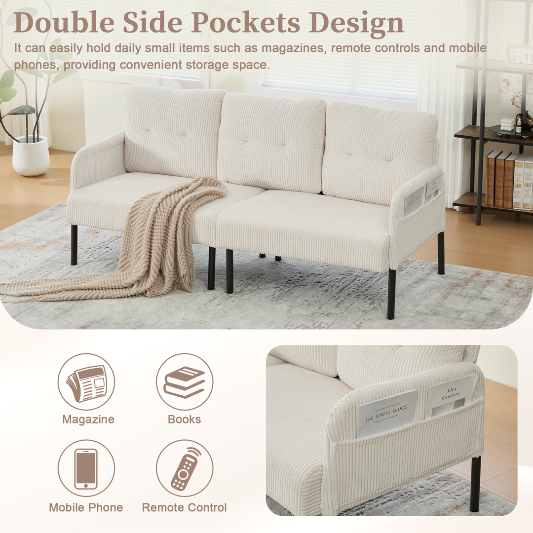 00+Oversized Loveseat Sofa, Corduroy Upholstered Double-Seater, Beige for Living Room NOVAON