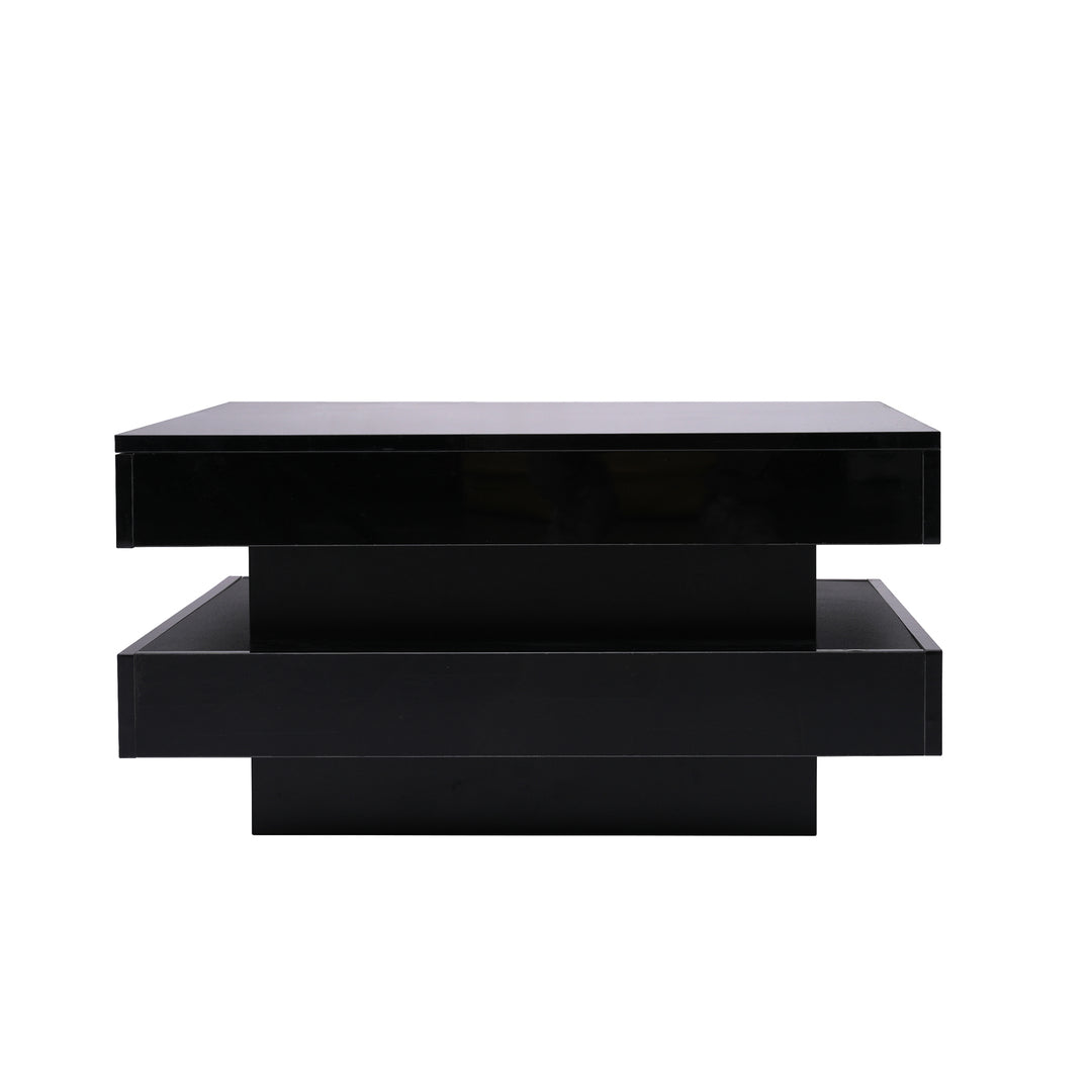 Black high gloss square coffee table with 360° rotating top LED lighting KERATINSCALE