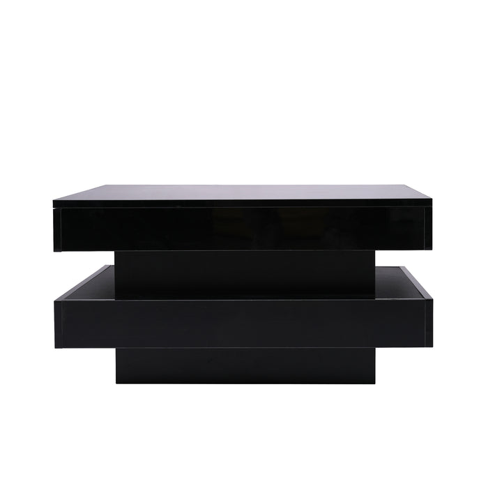 Black high gloss square coffee table with 360° rotating top LED lighting KERATINSCALE