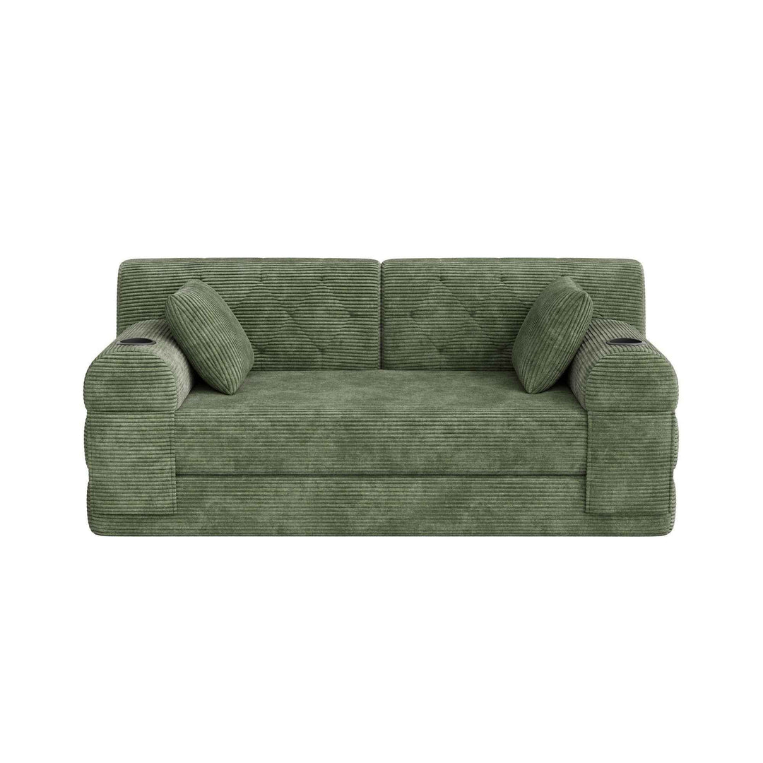 2-seater modular convertible bed sofa, corduroy green 168cm RACKPLUS