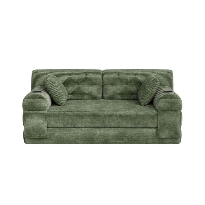2-seater modular convertible bed sofa, corduroy green 168cm RACKPLUS
