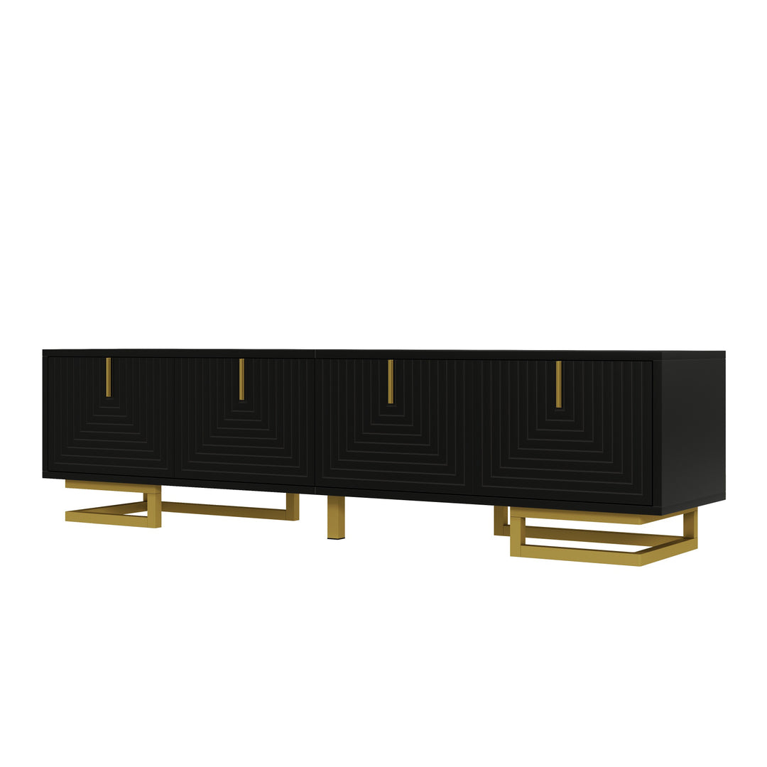 Modern TV stand with textured doors and golden accents SINGULARITYHUB