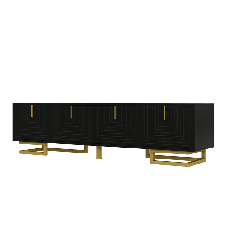 Modern TV stand with textured doors and golden accents SINGULARITYHUB