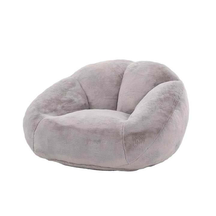 Lazy chair shell shaped sofa light grey faux fur, memory foam bean bag chair removable cover