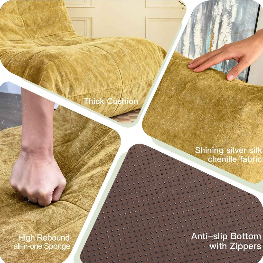 Bean Bag Chair Chenille Yellow with full-body support & non-slip base FJORDIS