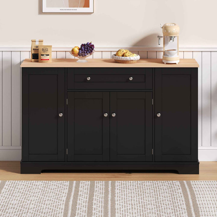00+Kitchen Sideboard Cabinet 138cm Modern Storage Unit with Drawer, Adjustable Shelves & Doors for Kitchen, Living Room VERTEXMEK