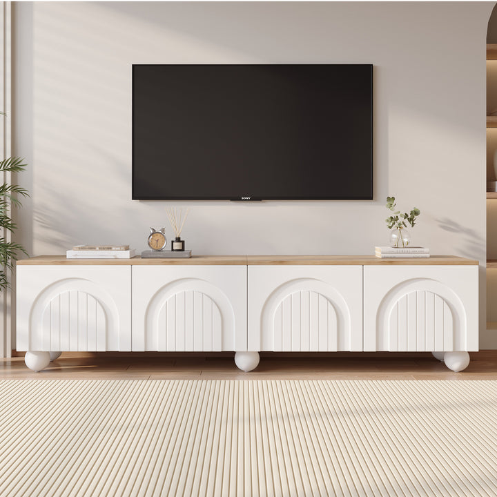 Modern Style White and Oak TV Stand with 4 Doors & Push-Open Storage 180cm WICKERSOFA