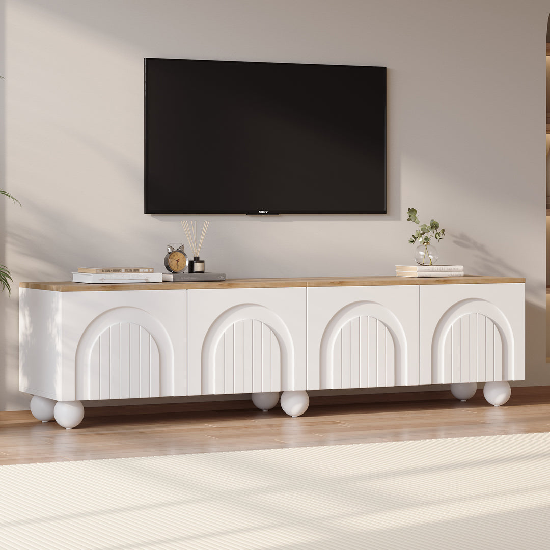 Modern Style White and Oak TV Stand with 4 Doors & Push-Open Storage 180cm WICKERSOFA