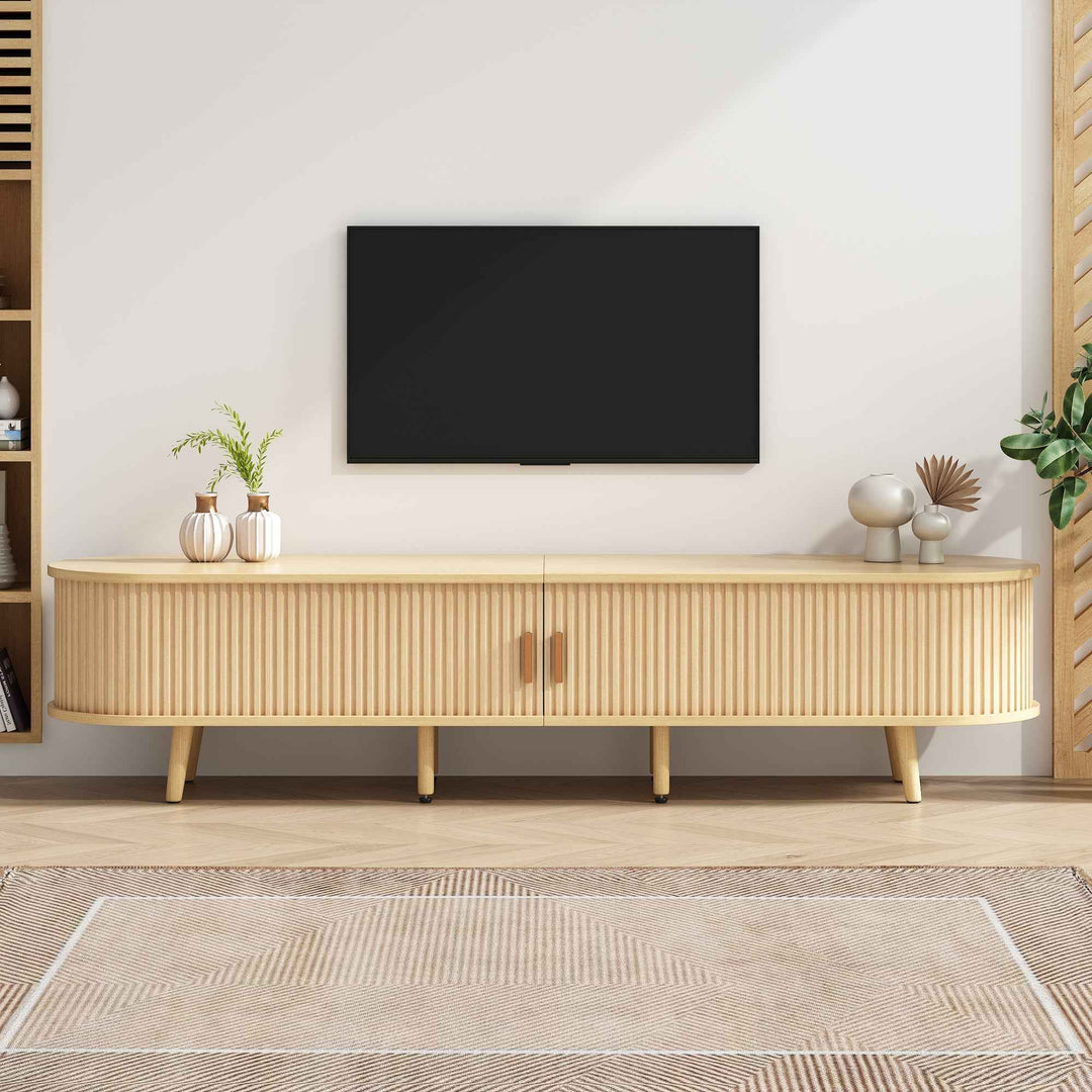 00+缺图 TV Stand Modern Style 170 cm Oak-Effect with 2 Drawers & Sliding Doors for Living Room URBANWOOLSTYLE