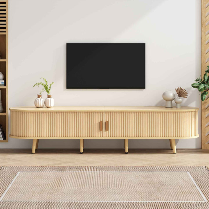 00+缺图 TV Stand Modern Style 170 cm Oak-Effect with 2 Drawers & Sliding Doors for Living Room URBANWOOLSTYLE