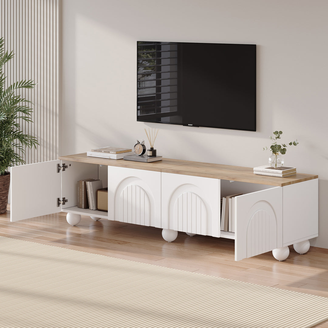 Modern Style White and Oak TV Stand with 4 Doors & Push-Open Storage 180cm WICKERSOFA