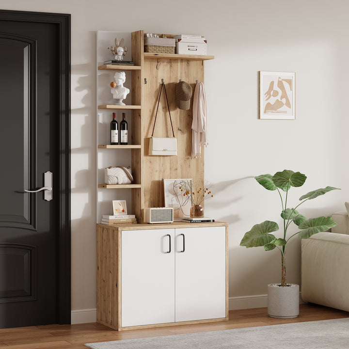 Wooden entryway wardrobes with coat hooks and shoe storage shelves ELYSIUMIS