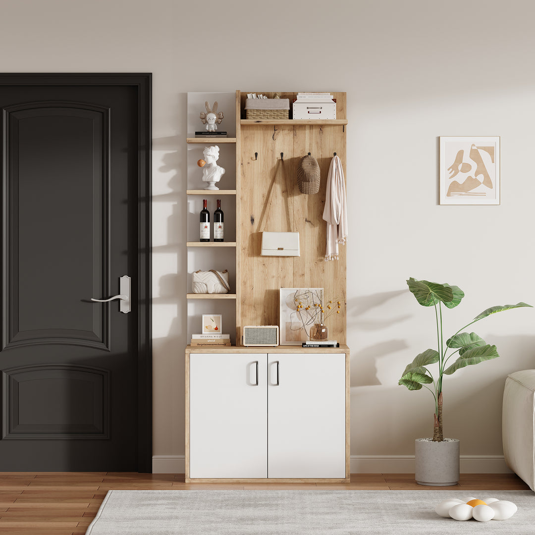 Wooden entryway wardrobes with coat hooks and shoe storage shelves ELYSIUMIS