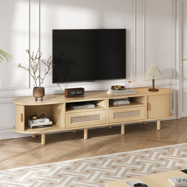 Oak Oval TV Stand with 2 Drawers with Rattan and 2 Sliding Doors 170cm VASEELITE
