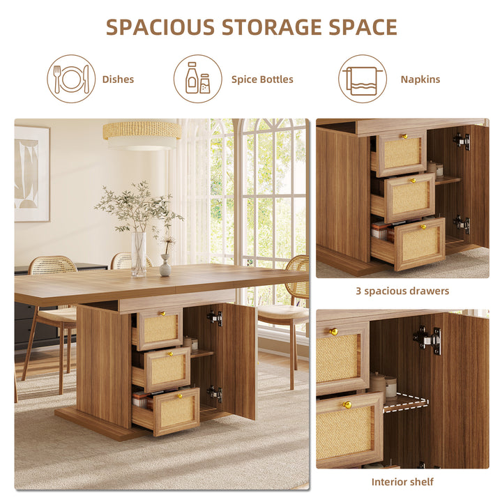 Wooden Extendable Dining Table with 3 Drawers and Cupboard 110–140cm ARROWWARDROBE