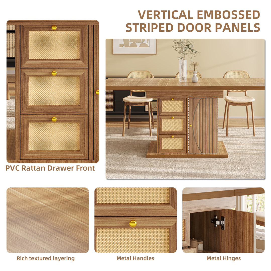 Wooden Extendable Dining Table with 3 Drawers and Cupboard 110–140cm ARROWWARDROBE