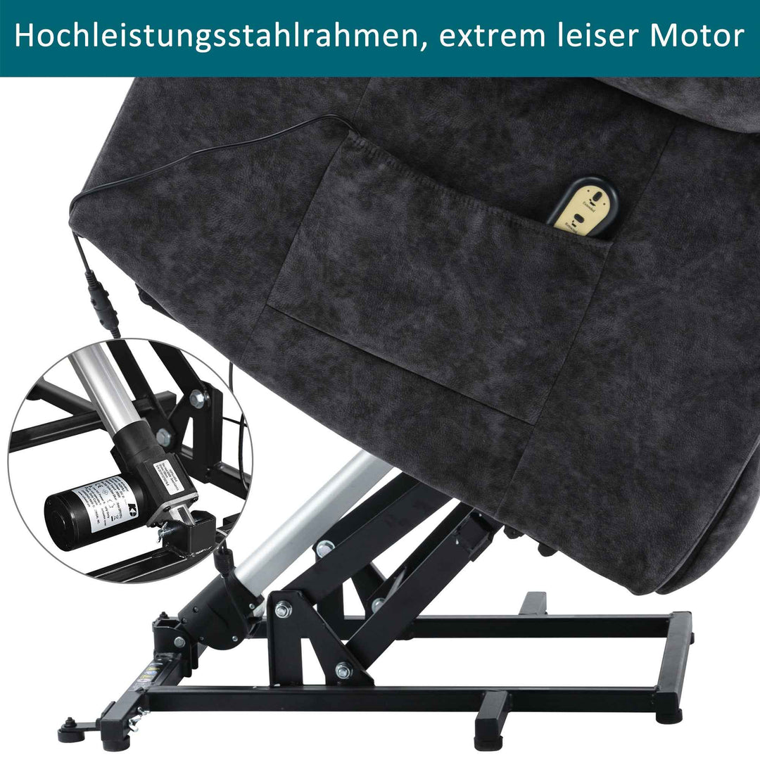 00+Power Massage Lift Recliner Chair for Elderly, Grey Fabric, Heat & Vibration NOVANYX