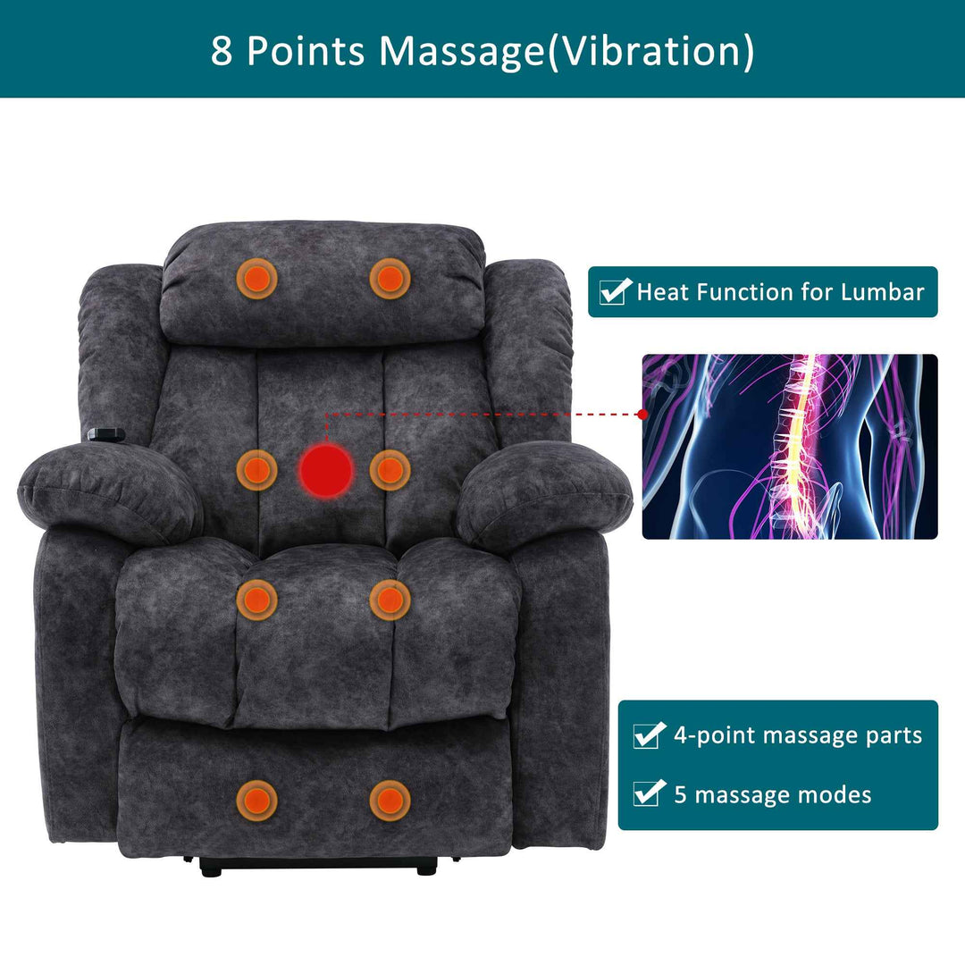 00+Power Massage Lift Recliner Chair for Elderly, Grey Fabric, Heat & Vibration NOVANYX
