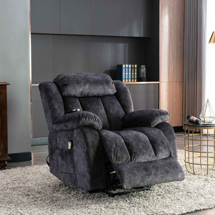 00+Power Massage Lift Recliner Chair for Elderly, Grey Fabric, Heat & Vibration NOVANYX
