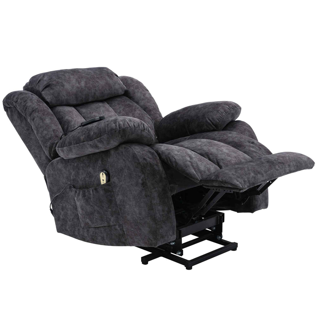 00+Power Massage Lift Recliner Chair for Elderly, Grey Fabric, Heat & Vibration NOVANYX