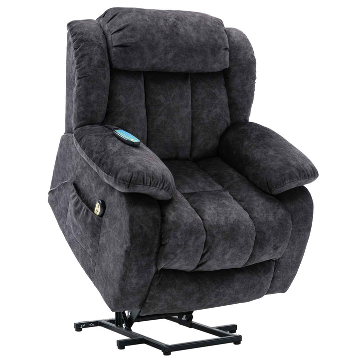 00+Power Massage Lift Recliner Chair for Elderly, Grey Fabric, Heat & Vibration NOVANYX