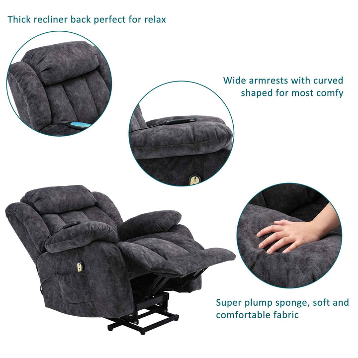 00+Power Massage Lift Recliner Chair for Elderly, Grey Fabric, Heat & Vibration NOVANYX