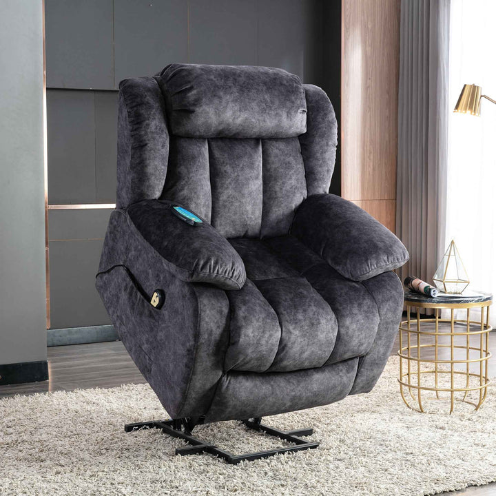 00+Power Massage Lift Recliner Chair for Elderly, Grey Fabric, Heat & Vibration NOVANYX