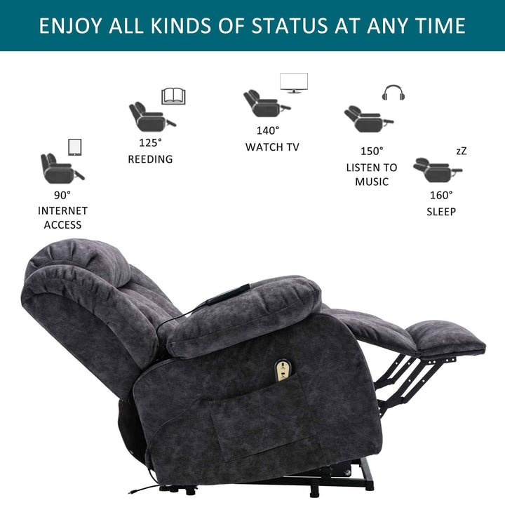 00+Power Massage Lift Recliner Chair for Elderly, Grey Fabric, Heat & Vibration NOVANYX