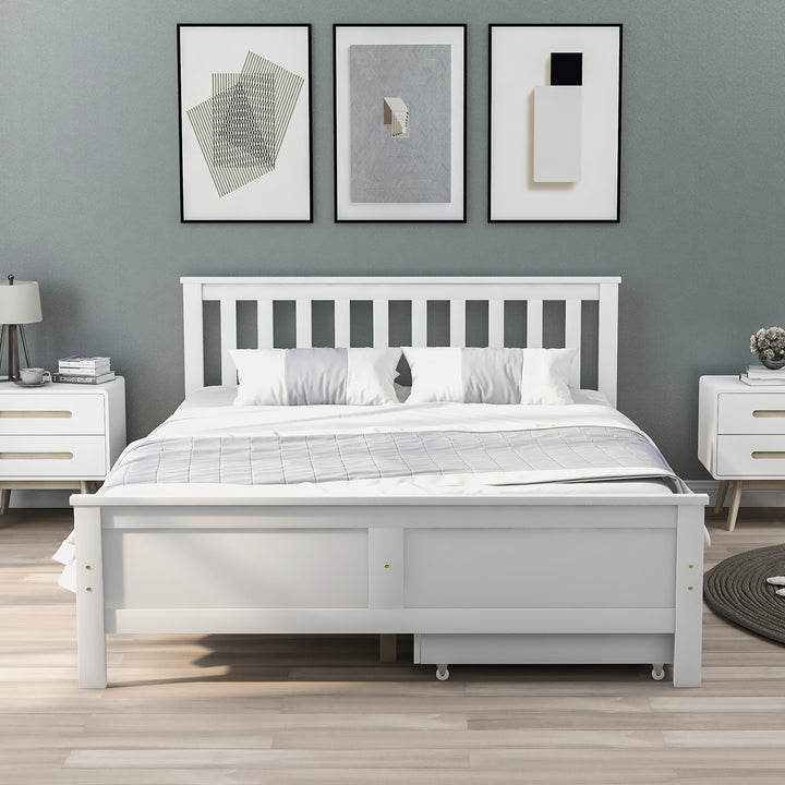 White wooden double bed frame with 2 drawers 190x135cm SCUTEL UK