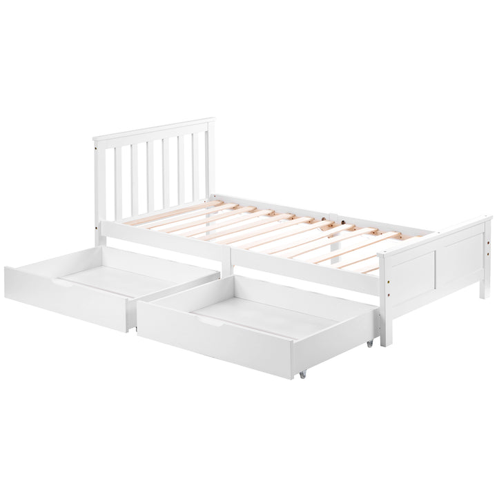 White wooden single bed with 2 drawers (90×190cm) FOOTPRINT