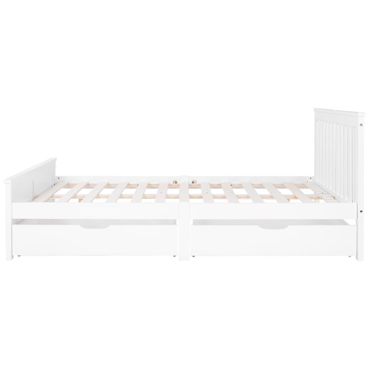 White wooden double bed frame with 2 drawers 190x135cm SCUTEL UK