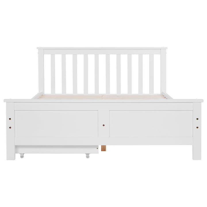 White wooden double bed frame with 2 drawers 190x135cm SCUTEL UK