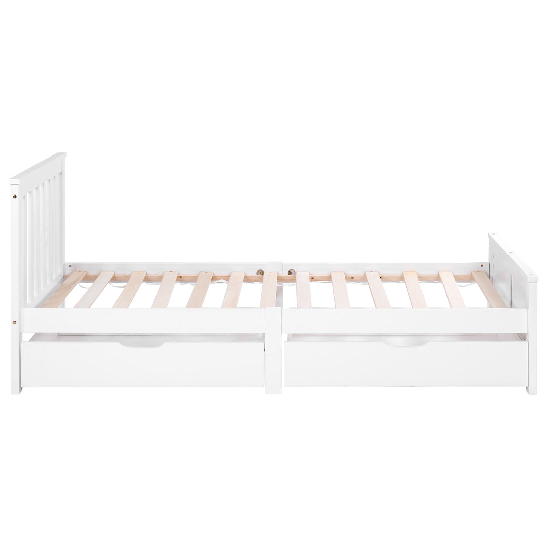 White wooden single bed with 2 drawers (90×190cm) FOOTPRINT