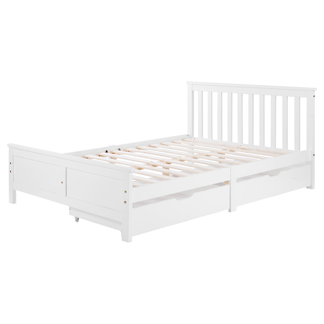 White wooden double bed frame with 2 drawers 190x135cm SCUTEL UK