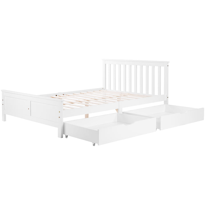 White wooden double bed frame with 2 drawers 190x135cm SCUTEL UK