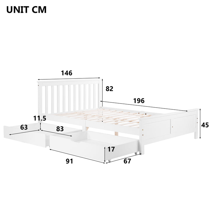 White wooden double bed frame with 2 drawers 190x135cm SCUTEL UK