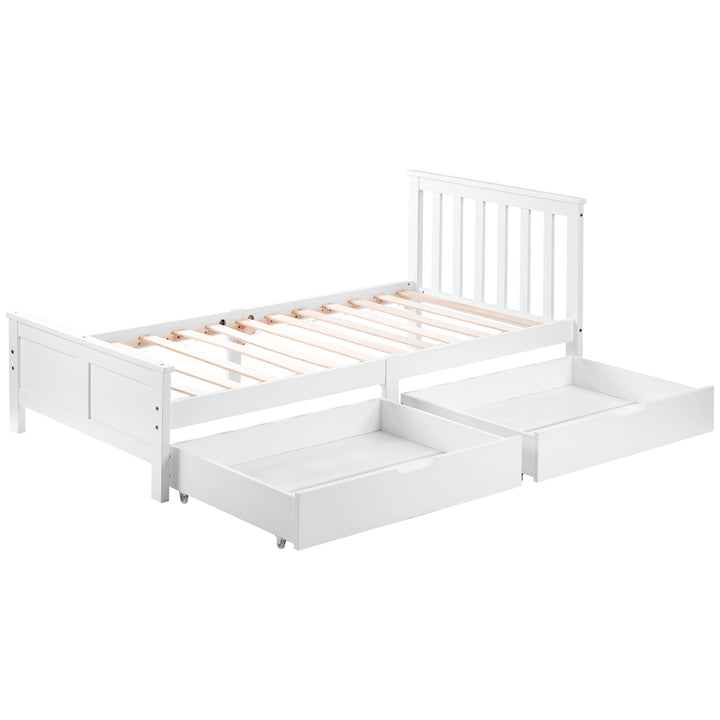 White wooden single bed with 2 drawers (90×190cm) FOOTPRINT