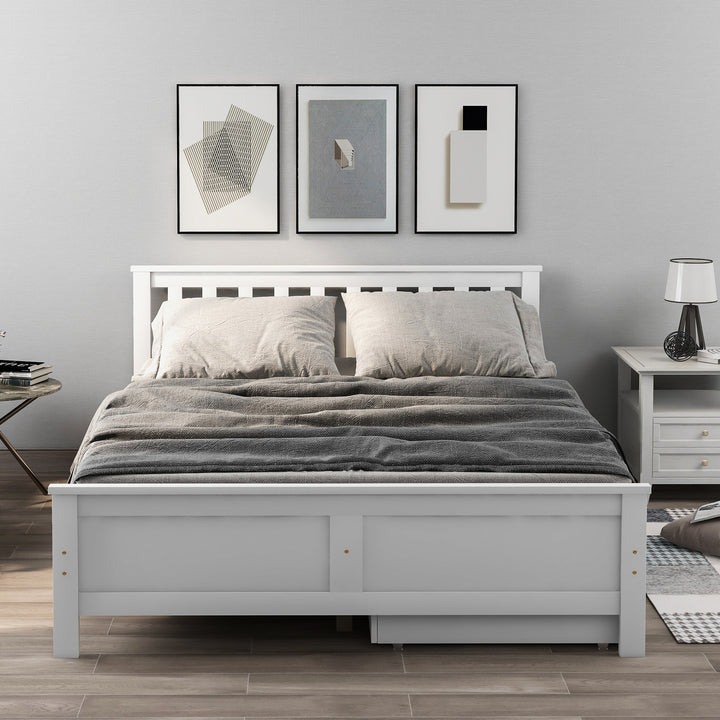 White wooden double bed frame with 2 drawers 190x135cm SCUTEL UK