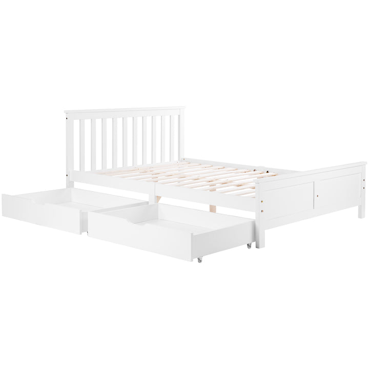 White wooden double bed frame with 2 drawers 190x135cm SCUTEL UK