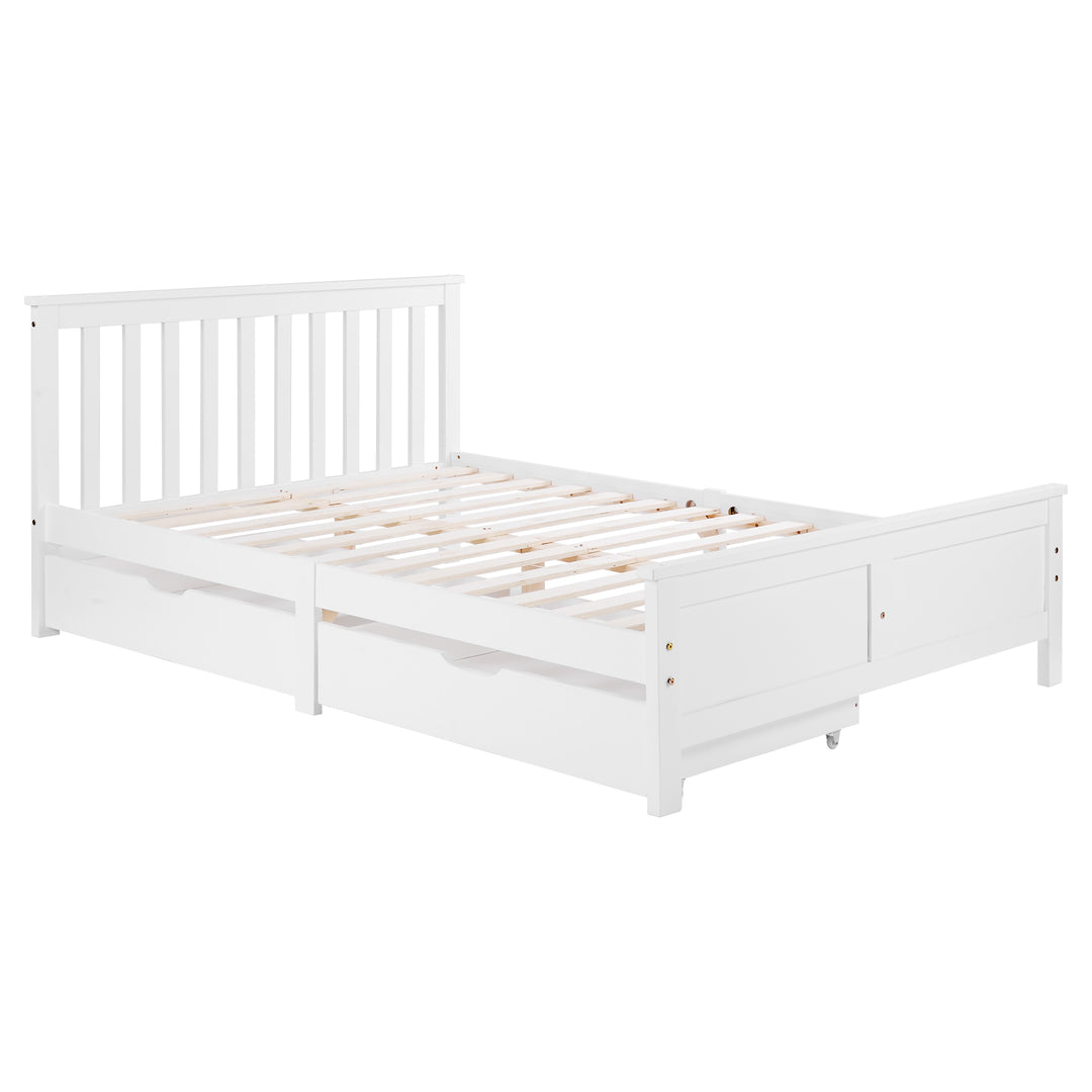 White wooden double bed frame with 2 drawers 190x135cm SCUTEL UK
