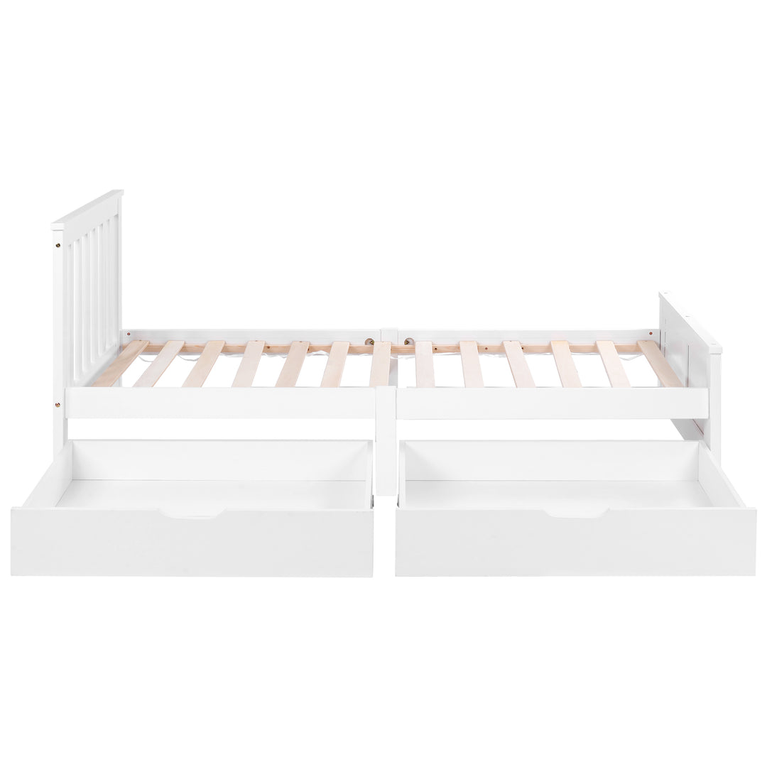 White wooden single bed with 2 drawers (90×190cm) FOOTPRINT