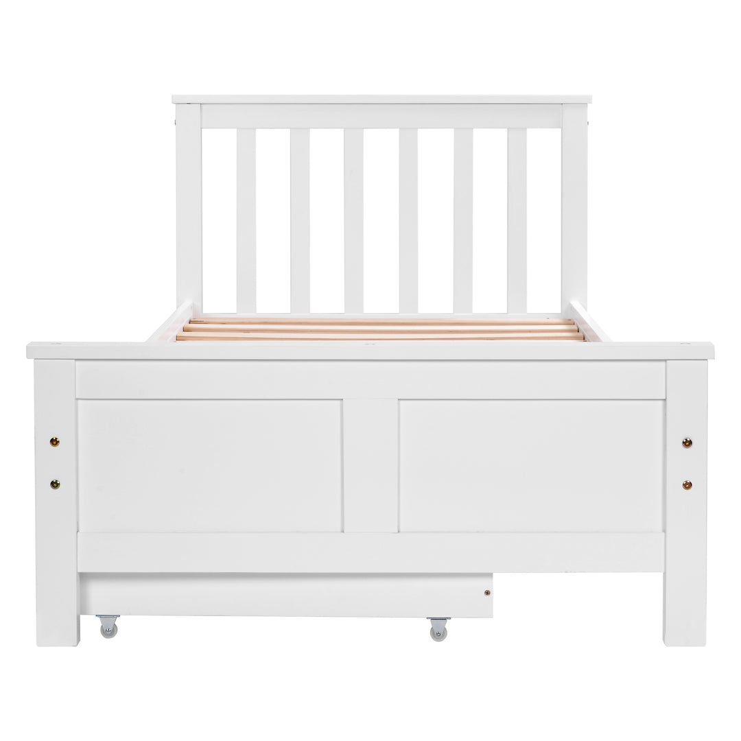 White wooden single bed with 2 drawers (90×190cm) FOOTPRINT