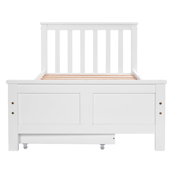 White wooden single bed with 2 drawers (90×190cm) FOOTPRINT