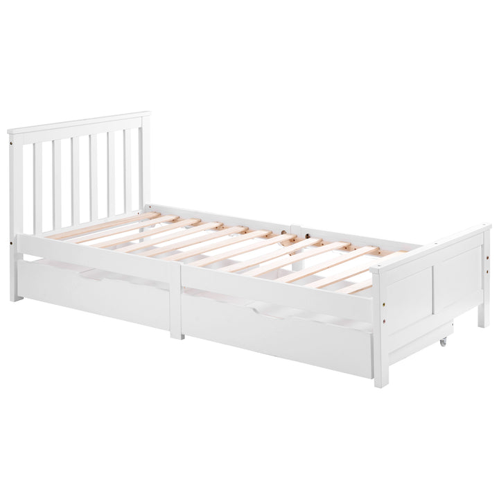 White wooden single bed with 2 drawers (90×190cm) FOOTPRINT