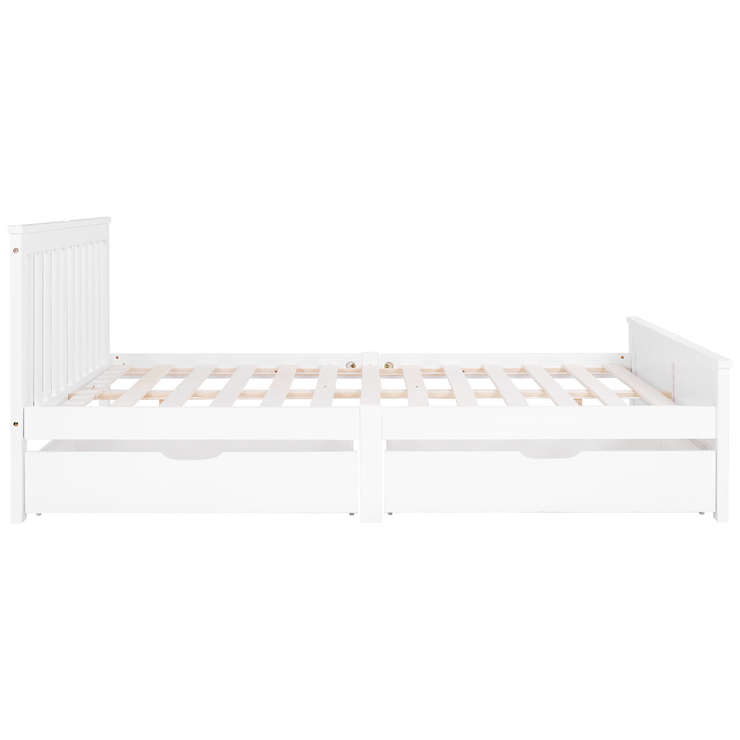 White wooden double bed frame with 2 drawers 190x135cm SCUTEL UK