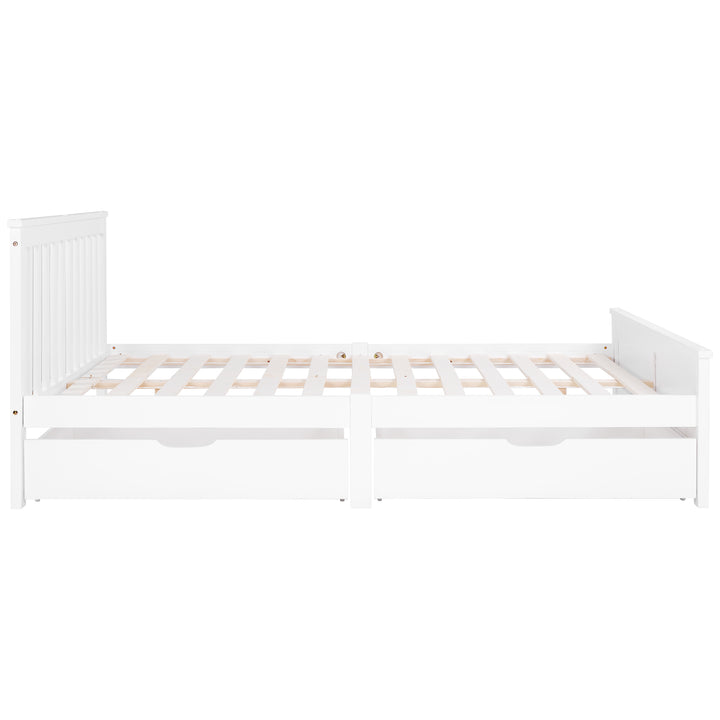 White wooden double bed frame with 2 drawers 190x135cm SCUTEL UK