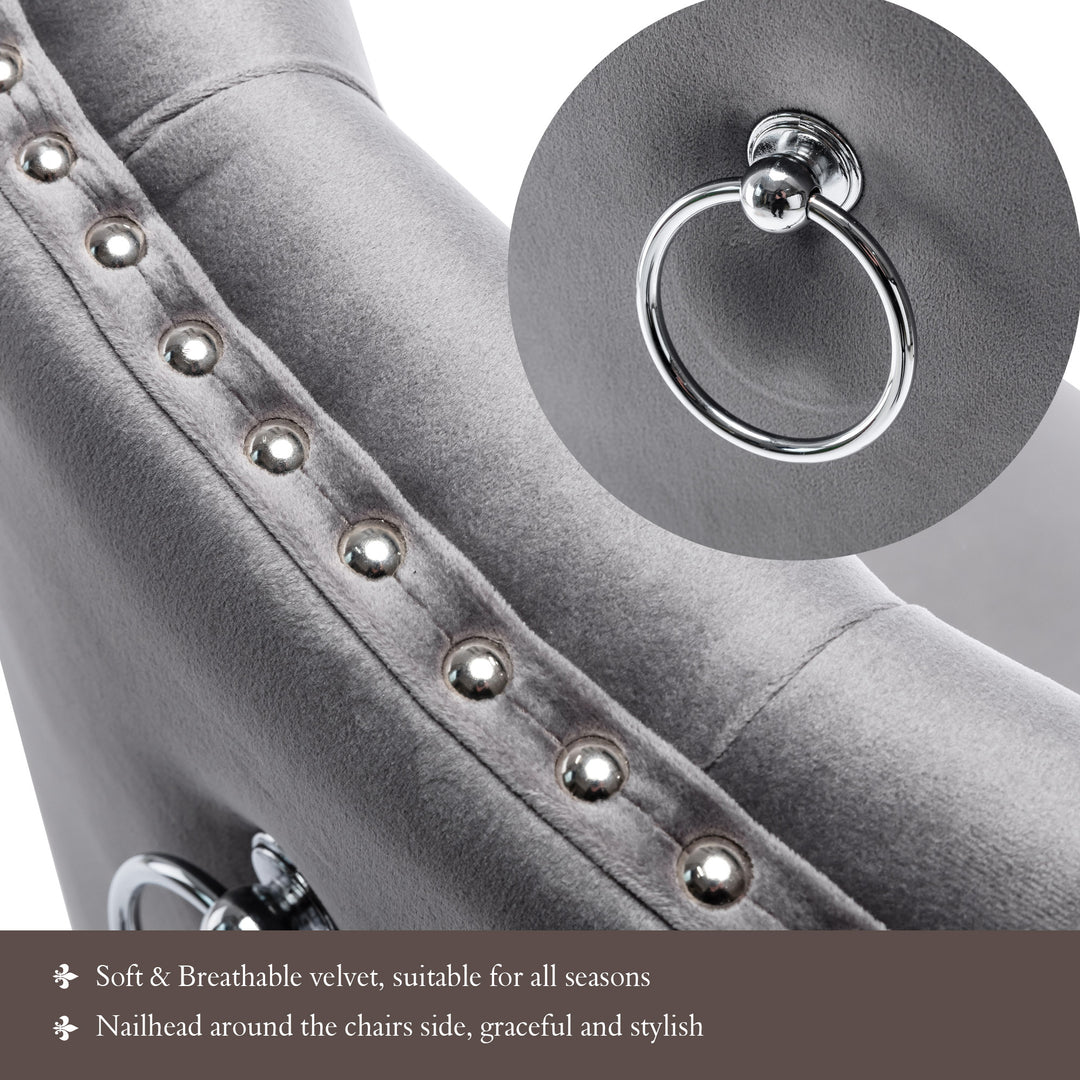 Set of 2 dark grey velvet upholstery button dining chairs with oak black legs with stud LEPROSE